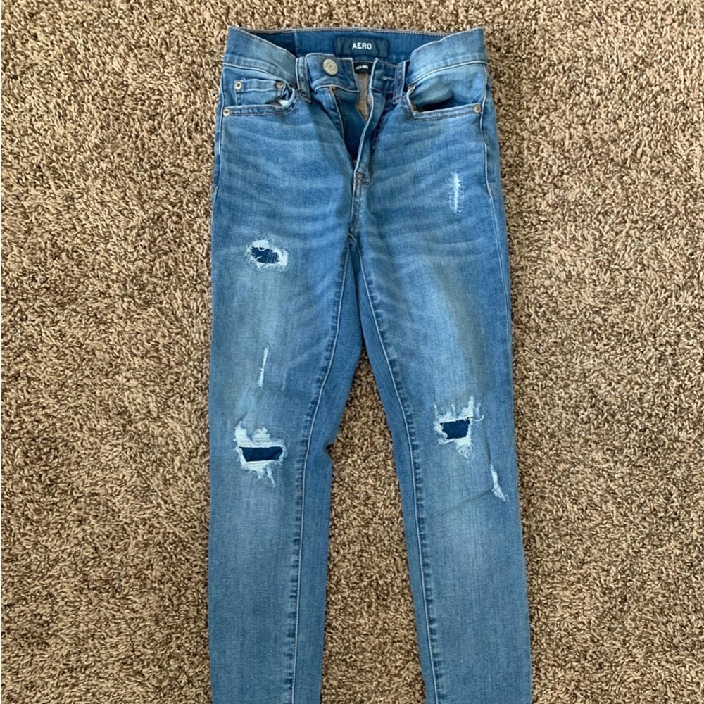 Aeropostale High Rise Ripped/Patched Skinny Jeans